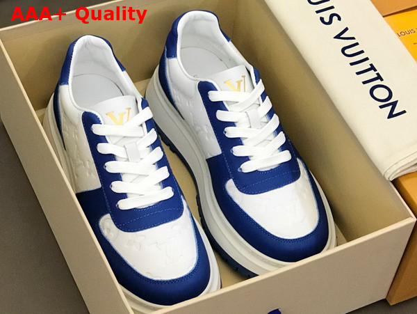 Louis Vuitton Abbesses Sneaker White and Blue Monogram Embossed Calf Leather Replica