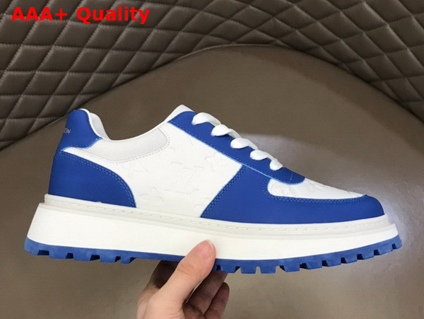 Louis Vuitton Abbesses Sneaker White and Blue Monogram Embossed Calf Leather Replica