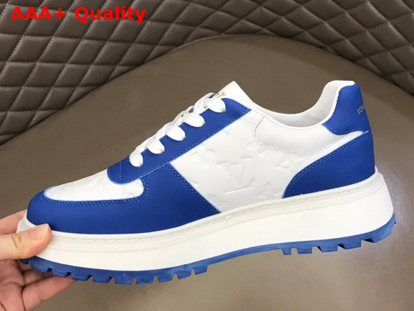 Louis Vuitton Abbesses Sneaker White and Blue Monogram Embossed Calf Leather Replica