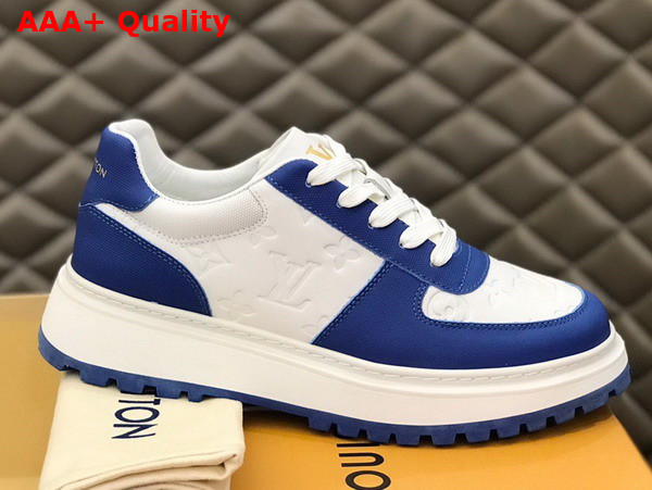 Louis Vuitton Abbesses Sneaker White and Blue Monogram Embossed Calf Leather Replica