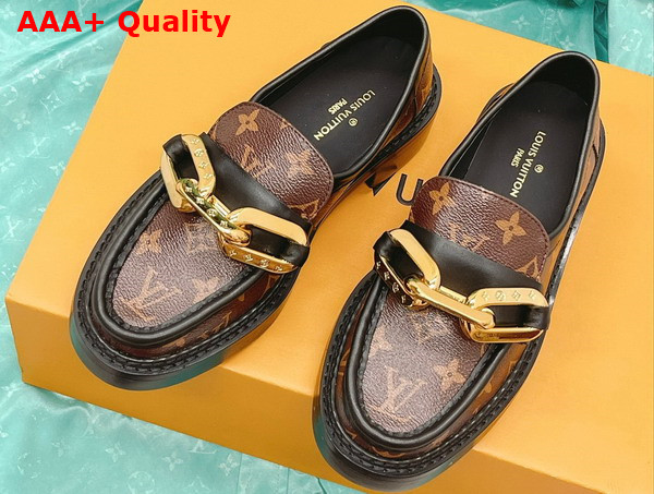 Louis Vuitton Academy Loafer in Monogram Canvas with Gold Oversized Resin Chain Accessory Replica