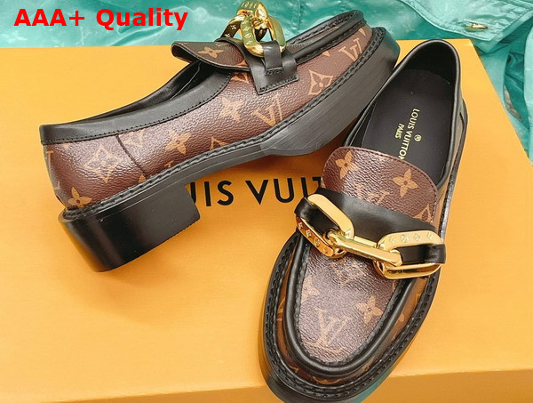 Louis Vuitton Academy Loafer in Monogram Canvas with Gold Oversized Resin Chain Accessory Replica