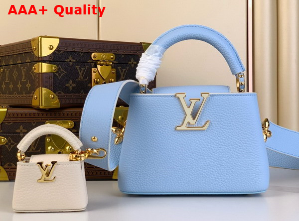 Louis Vuitton Adorable Edition of the Capucines Mini Handbag in Candy Blue Taurillon Leather Replica