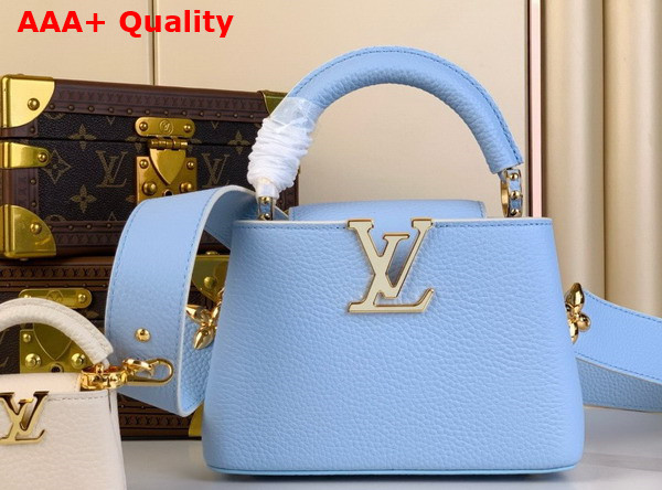 Louis Vuitton Adorable Edition of the Capucines Mini Handbag in Candy Blue Taurillon Leather Replica