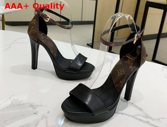 Louis Vuitton Afterglow Platform Sandal in Black Calf Leather and Patent Monogram Canvas 1A8N7V Replica