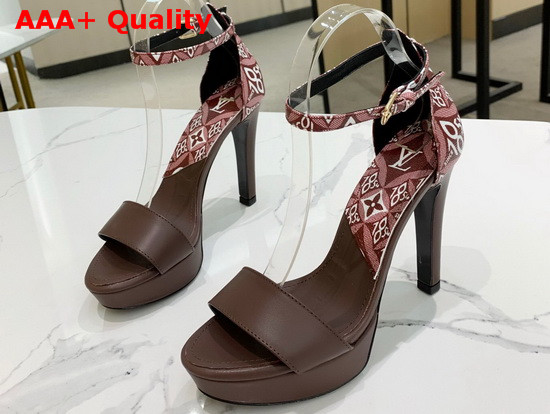 Louis Vuitton Afterglow Platform Sandal in Bordeaux Calf Leather and Jacquard Since 1854 Textile Replica