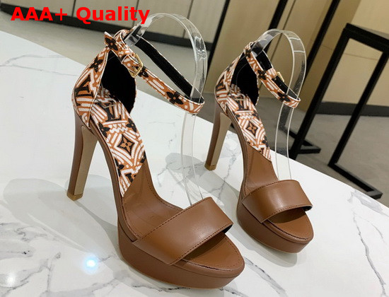 Louis Vuitton Afterglow Platform Sandal in Caramel Calf Leather and Monogram Giant Coated Canvas Replica