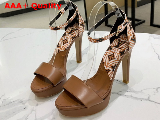 Louis Vuitton Afterglow Platform Sandal in Caramel Calf Leather and Monogram Giant Coated Canvas Replica