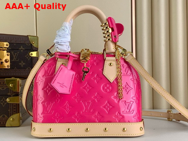 Louis Vuitton Alma BB Bag in Neon Pink Monogram Vernis Leather with Natural Cowhide Leather Trim M90611 Replica