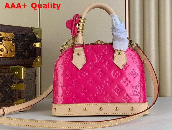 Louis Vuitton Alma BB Bag in Neon Pink Monogram Vernis Leather with Natural Cowhide Leather Trim M90611 Replica