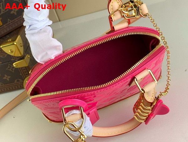 Louis Vuitton Alma BB Bag in Neon Pink Monogram Vernis Leather with Natural Cowhide Leather Trim M90611 Replica