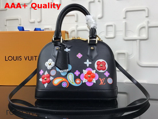 Louis Vuitton Alma BB Epi Black Printed and Embossed Epi Leather with Leather Patches and Studs M54836 Replica