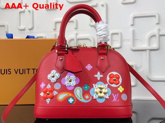 Louis Vuitton Alma BB Epi Red Printed and Embossed Epi Leather with Leather Patches and Studs Replica