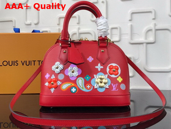 Louis Vuitton Alma BB Epi Red Printed and Embossed Epi Leather with Leather Patches and Studs Replica