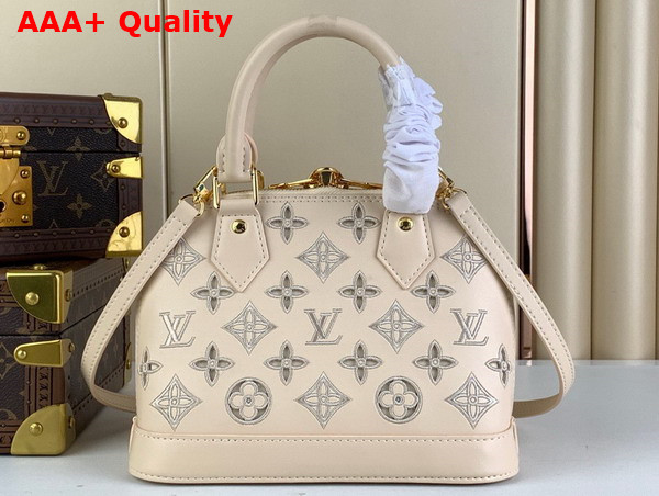 Louis Vuitton Alma BB Handbag in Beige Calfskin Perforated with Iconic Monogram Motifs Replica