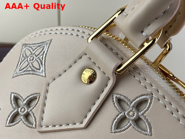 Louis Vuitton Alma BB Handbag in Beige Calfskin Perforated with Iconic Monogram Motifs Replica