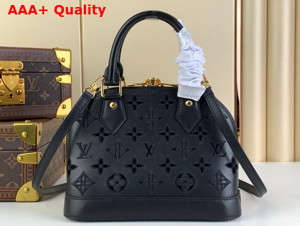 Louis Vuitton Alma BB Handbag in Black Calfskin Perforated with Iconic Monogram Motifs Replica