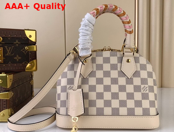 Louis Vuitton Alma BB Handbag in Damier Azur Coated with Leather Trim in Delicate Shades of Pink and Cream M45294 Replica