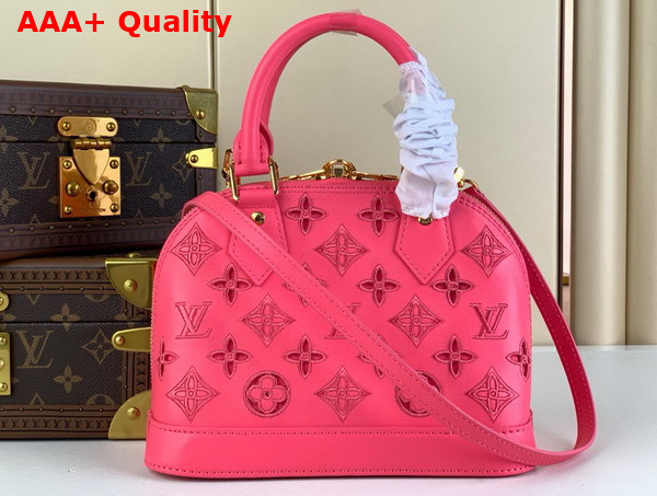 Louis Vuitton Alma BB Handbag in Pink Calfskin Perforated with Iconic Monogram Motifs M22878 Replica