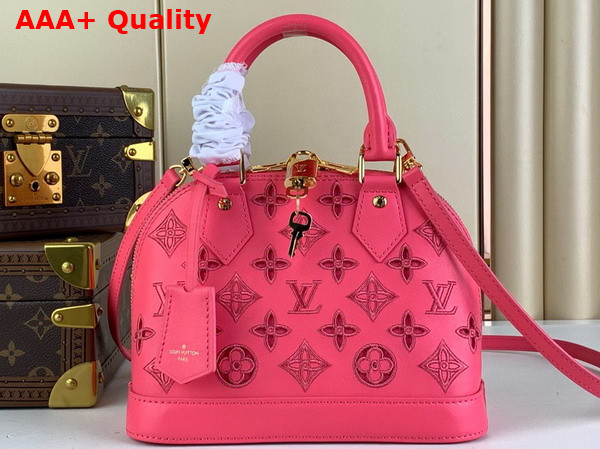 Louis Vuitton Alma BB Handbag in Pink Calfskin Perforated with Iconic Monogram Motifs M22878 Replica