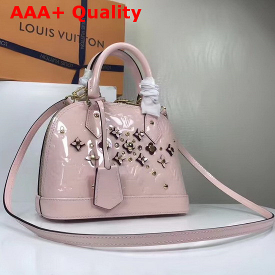 Louis Vuitton Alma BB Rose Ballerine Monogram Vernis Leather with Leather Patches and Studs Replica