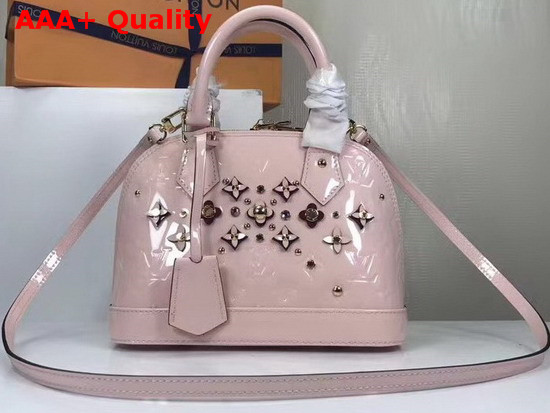 Louis Vuitton Alma BB Rose Ballerine Monogram Vernis Leather with Leather Patches and Studs Replica