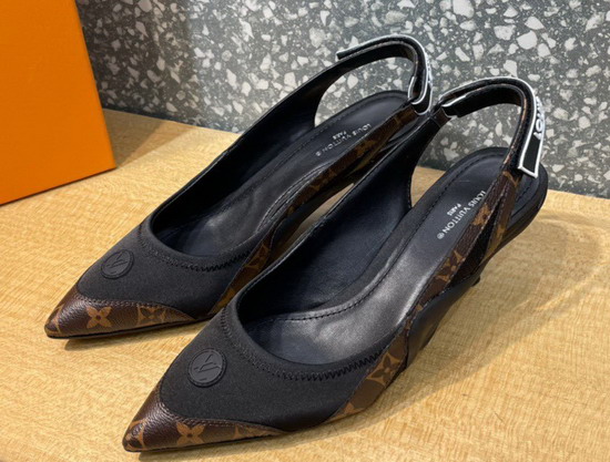 Louis Vuitton Archlight Slingback Pump Black Technical Satin and Patent Monogram Canvas 1A9S1Y Replica