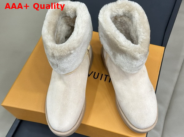 Louis Vuitton Aspen Platform Ankle Boot in Beige Suede Calf Leather and Shearling 1AC79I Replica