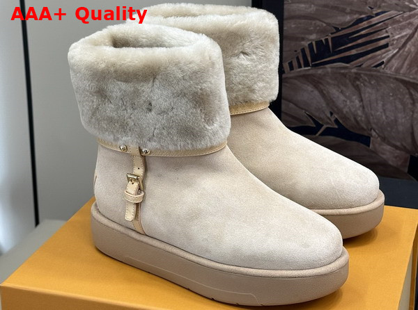 Louis Vuitton Aspen Platform Ankle Boot in Beige Suede Calf Leather and Shearling 1AC79I Replica