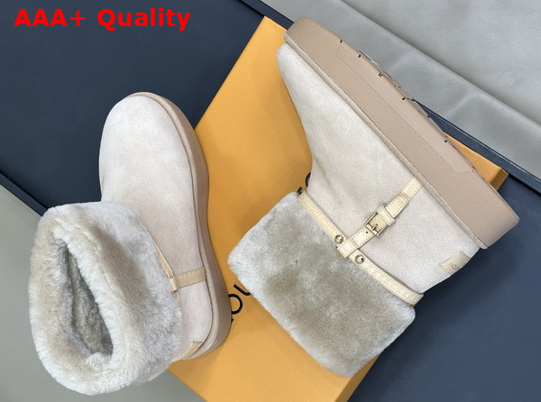 Louis Vuitton Aspen Platform Ankle Boot in Beige Suede Calf Leather and Shearling 1AC79I Replica