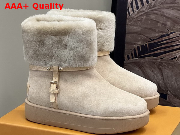 Louis Vuitton Aspen Platform Ankle Boot in Beige Suede Calf Leather and Shearling 1AC79I Replica