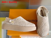 Louis Vuitton Aspen Platform Clog in Beige Monogram Debossed Suede Calf Leather and Shearling 1ACHWR Replica