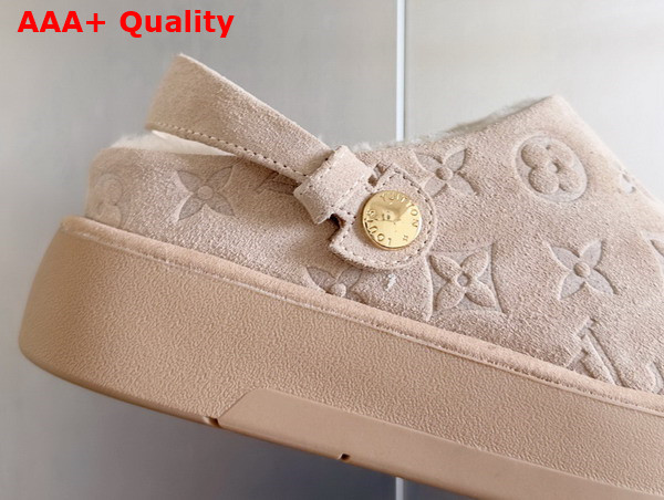 Louis Vuitton Aspen Platform Clog in Beige Monogram Debossed Suede Calf Leather and Shearling 1ACHWR Replica