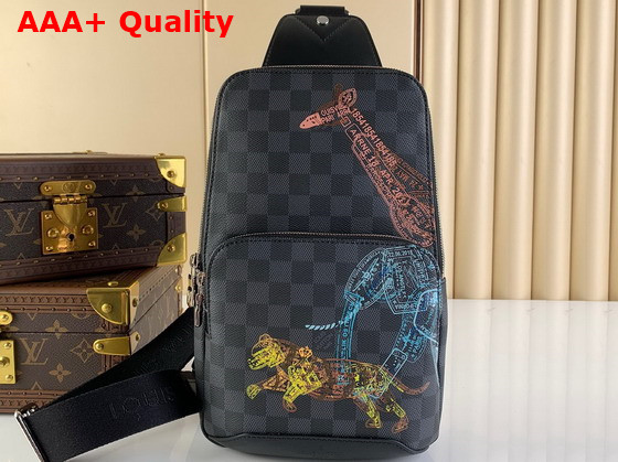 Louis Vuitton Avenue Slingbag Damier Graphite Canvas with a Pastel Print of Charging Wild Animals N45277 Replica