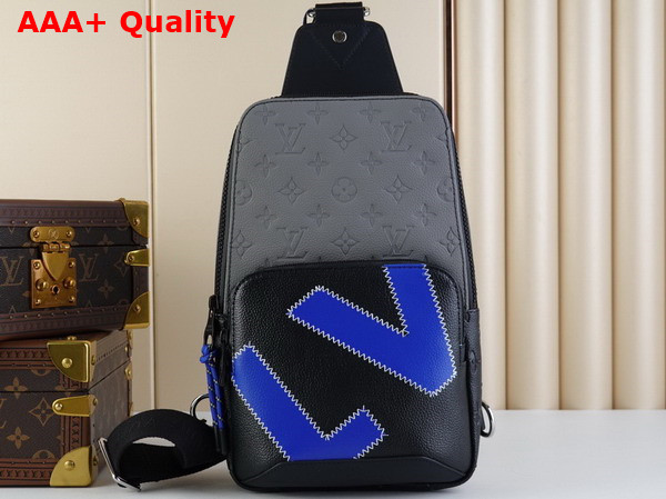 Louis Vuitton Avenue Slingbag Plain and Monogram Embossed Taurillon Leather in Black and Gray Features Oversized LV Initials M59926 Replica