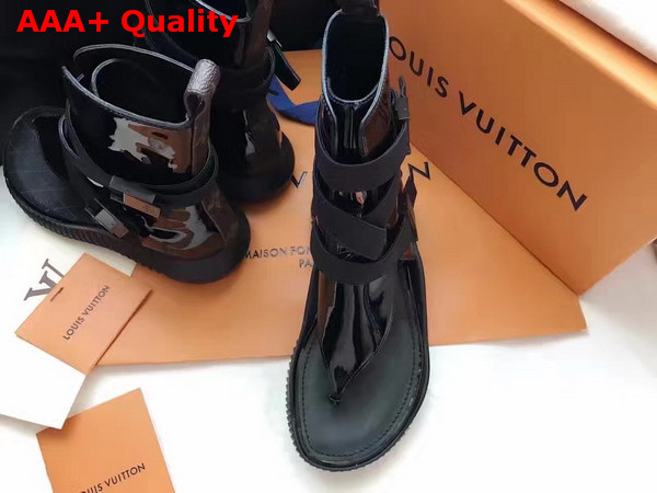 Louis Vuitton Bahia Brazil Flat Sandal Black Patent Leather Replica