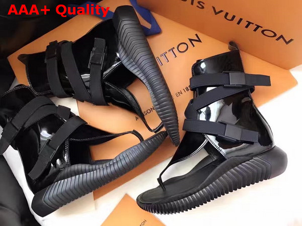 Louis Vuitton Bahia Brazil Flat Sandal Black Patent Leather Replica