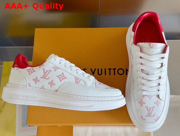 Louis Vuitton Beverly Hills Sneaker Red Monogram Printed Calf Leather 1ABMCX Replica