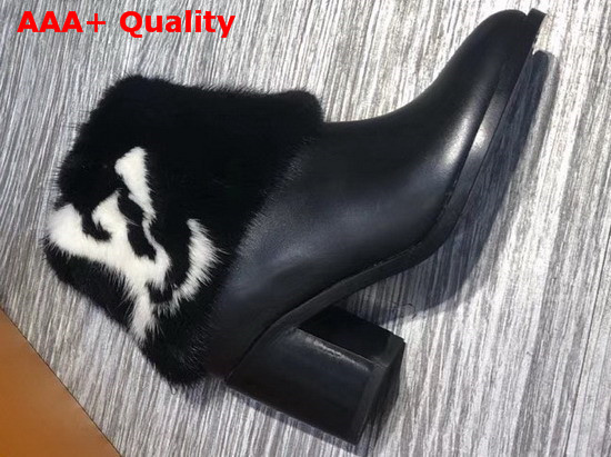 Louis Vuitton Black Leather Ankle Boot with Mink Fur Replica