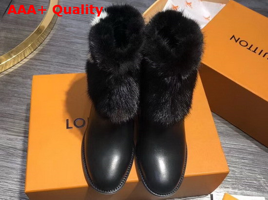 Louis Vuitton Black Leather Ankle Boot with Mink Fur Replica