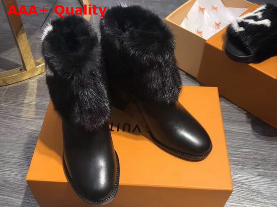 Louis Vuitton Black Leather Ankle Boot with Mink Fur Replica