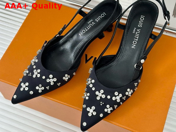 Louis Vuitton Blossom Slingback Pump in Black Embroidered Fabric Replica