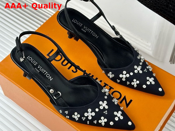 Louis Vuitton Blossom Slingback Pump in Black Embroidered Fabric Replica