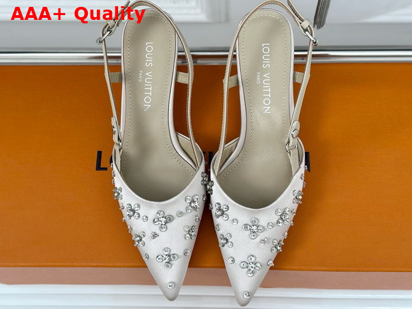 Louis Vuitton Blossom Slingback Pump in Nude Beige Embroidered Fabric 1ACO7P Replica