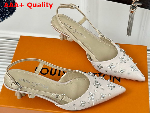 Louis Vuitton Blossom Slingback Pump in Nude Beige Embroidered Fabric 1ACO7P Replica