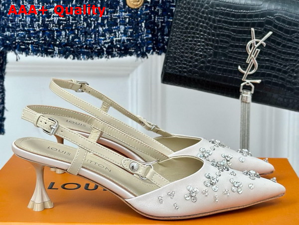 Louis Vuitton Blossom Slingback Pump in Nude Beige Embroidered Fabric 1ACO7P Replica