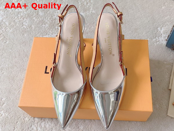 Louis Vuitton Blossom Slingback Pump in Silver Patent Calf Leather Replica