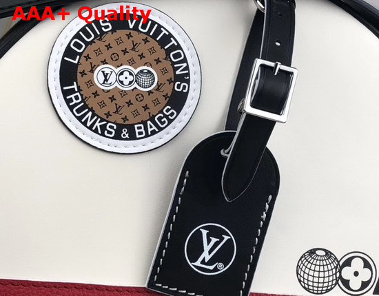 Louis Vuitton Boite Chapeau Souple White Leather and Monogram Canvas are Adorned with Sporty Stripes and LV Patches M55653 Replica