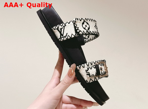 Louis Vuitton Bom Dia Flat Comfort Mule in Black and White Raffia 1ACZID Replica