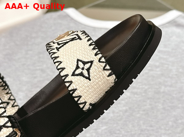 Louis Vuitton Bom Dia Flat Comfort Mule in Black and White Raffia 1ACZID Replica